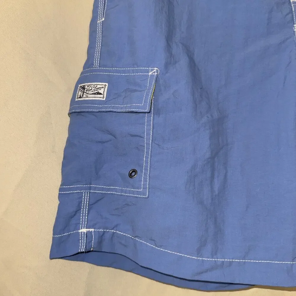 Polo Ralph Lauren Mens Swim Trunks Blue Yellow Pony Board Shorts Medium M